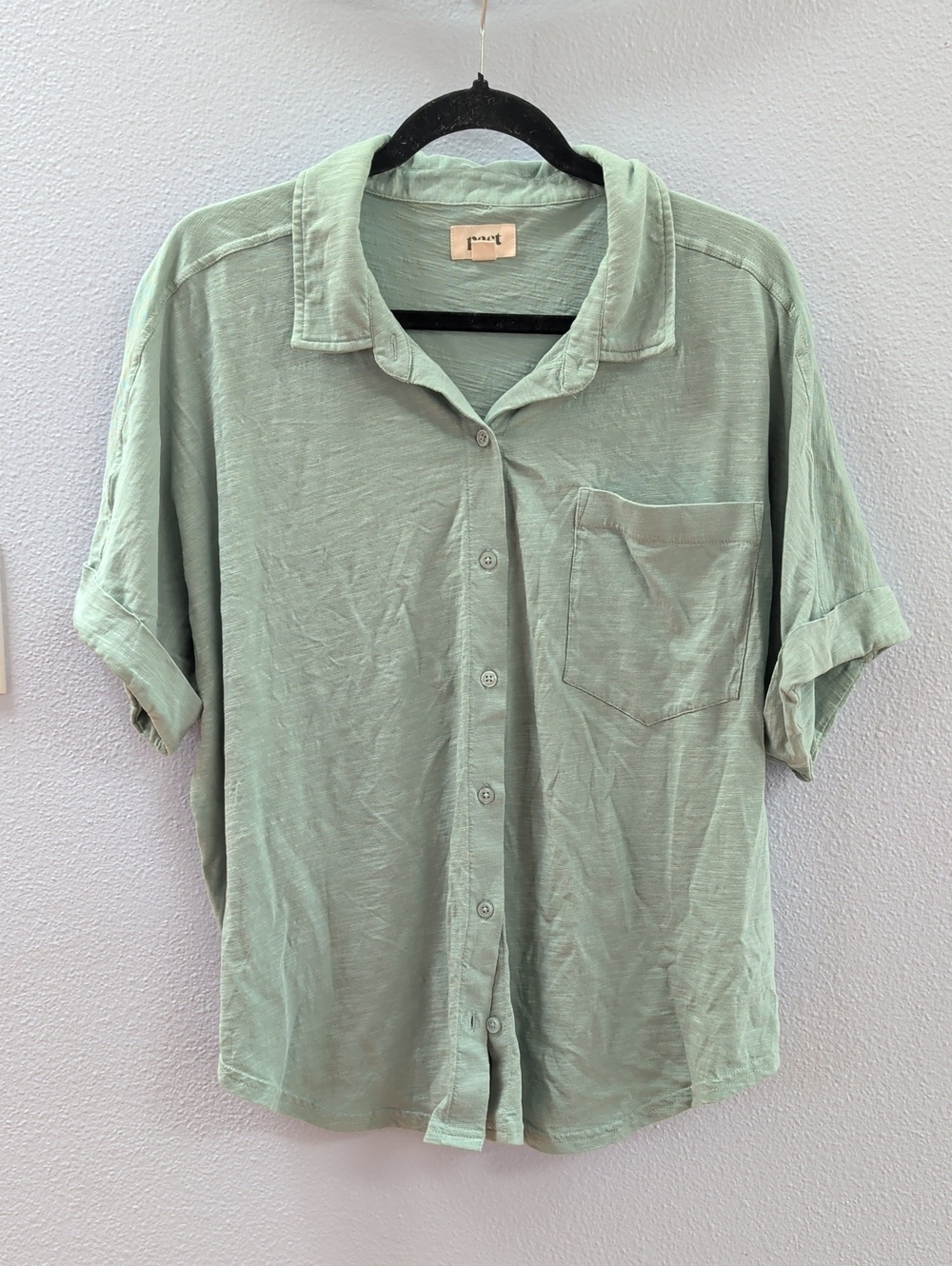 Pact Organic Cotton Light Sage Short-Sleeve Button-Up Shirt - Relaxed Fit